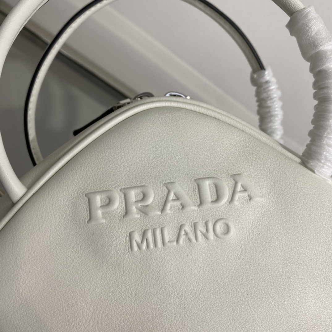 Prada Triangle Leather Shoulder Bag Tote White 1BB082